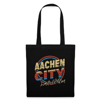 Aachen Deutschland Stadt Schrift 80er Stil - Stoffbeutel - Schwarz - Vorne