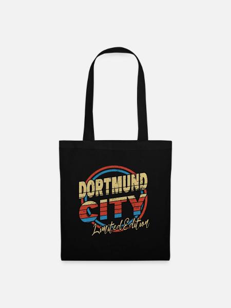 Dortmund Deutschland Stadt Schrift 80er Stil - Stoffbeutel - Schwarz
