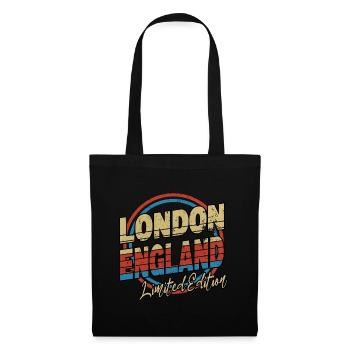 London England UK Stadt Schrift 80er Stil - Stoffbeutel - Schwarz - Vorne