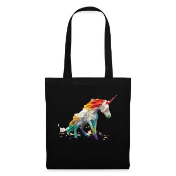 Origami Geometrie Einhorn bunt modern arty - Stoffbeutel - Schwarz - Vorne