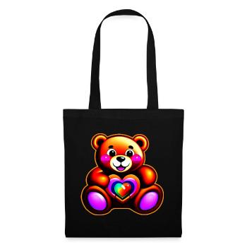 Süßer Teddybär mit Herz in bunt regenbogenfarben - Stoffbeutel - Schwarz - Vorne