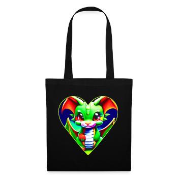 Mignon dragon fantaisiste vert en forme de cœur - Sac en tissu - noir - Devant
