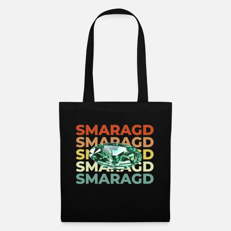 Smaragd Schriftzug mit Stein - Stoffbeutel - Schwarz