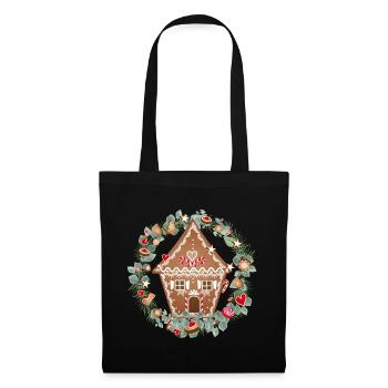 Gingerbread house in eucalyptus wreath for Christmas - Tote Bag - black - Front