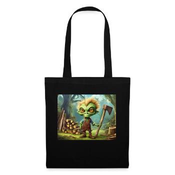 mignon petit extraterrestre rétro vert est la gravure sur bois - Sac en tissu - noir - Devant