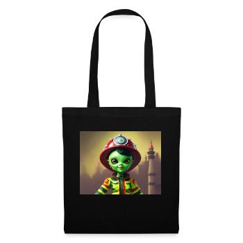 niedliche kleine grüne Retro Vintage Alien Feuerwehrmann - Stoffbeutel - Schwarz - Vorne