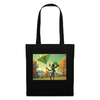 cute little green retro vintage alien fly a kite - Tote Bag - black - Front