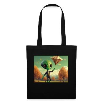 cute little green retro vintage alien fly a kite - Tote Bag - black - Front