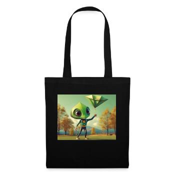 cute little green retro vintage alien fly a kite - Tote Bag - black - Front