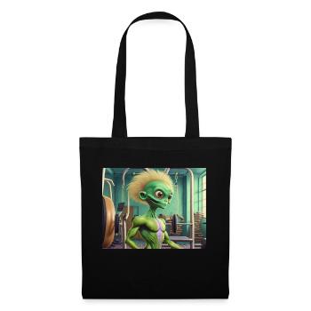 cute little green retro vintage alien workout gym - Tote Bag - black - Front