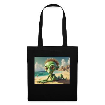 mignon petit vert rétro vintage extraterrestre bain de soleil - Sac en tissu - noir - Devant