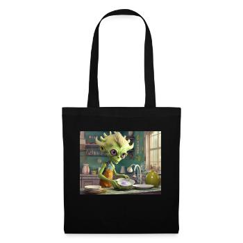niedliche kleine grüne retro vintage alien jeden tag - Stoffbeutel - Schwarz - Vorne