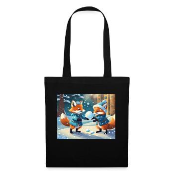niedlicher kleiner Teufel Fuchs Alltag – Schnee spielen - Stoffbeutel - Schwarz - Vorne