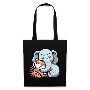 Câlin Éléphant Et Tigre Amoureux - Sac en tissu - noir - Devant