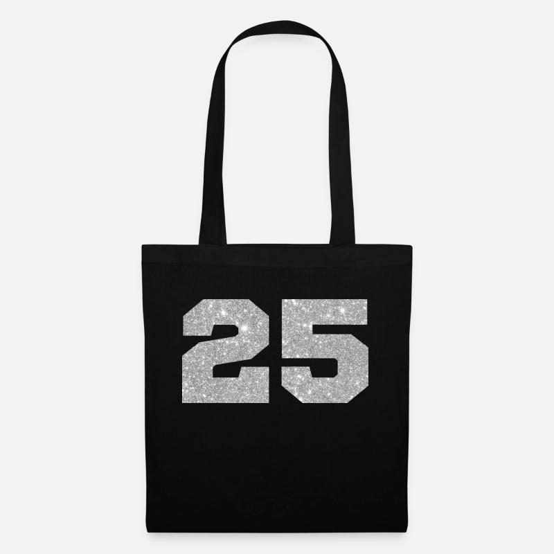 Nummer 25 Silberglitter - 25-jähriges Jubiläum - Stoffbeutel - Schwarz