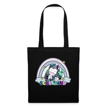 Licorne avec arc-en-ciel et étoiles - ÉCOLIER - Sac en tissu - noir - Devant