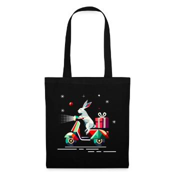 Hase auf einem Roller,mit Geschenk für Weihnachten - Stoffbeutel - Schwarz - Vorne