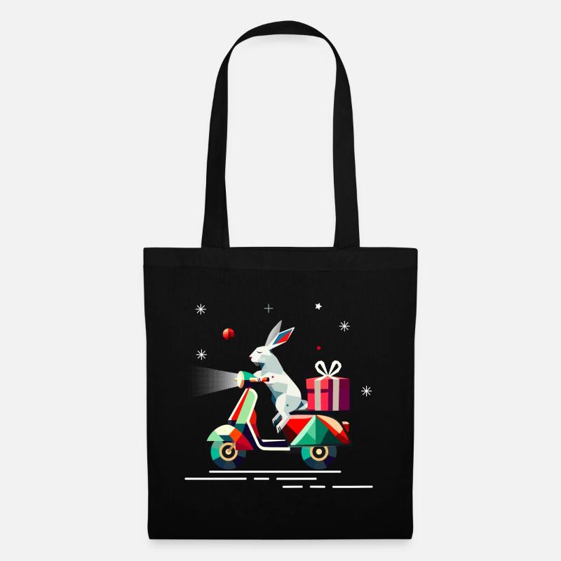 Hase auf einem Roller,mit Geschenk für Weihnachten - Stoffbeutel - Schwarz
