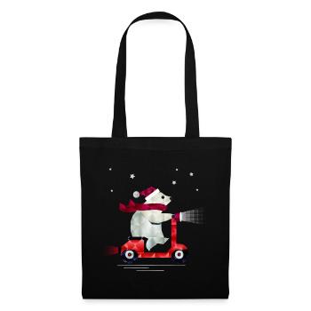 Polar bear in Christmas outfit on a scooter - Tote Bag - black - Front