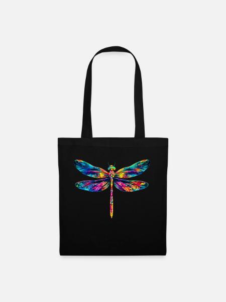 Bunte Libelle Insekt - Stoffbeutel - Schwarz