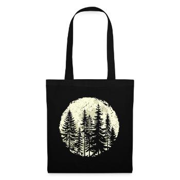 Night Forest Silhouette with Full Moon - Tote Bag - black - Front