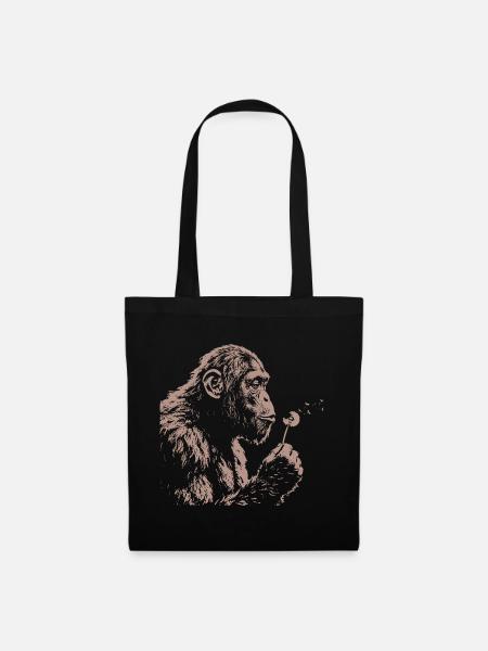 Chimpanzee Blowing Dandelion Art Monkey Nature - Stoffbeutel - Schwarz