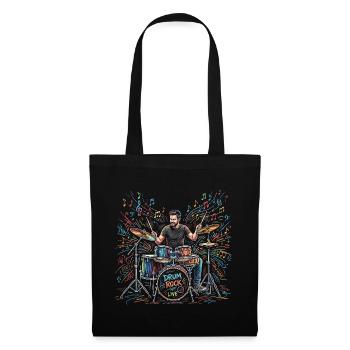 Batteur masculin jouant de batterie Imprimé - Sac en tissu - noir - Devant