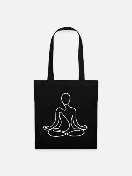 Lineare Meditationsfigur in Weiß - Stoffbeutel - Schwarz