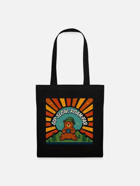 Cozy Bear Coffee Mountain – Vintage-Wildnis - Stoffbeutel - Schwarz