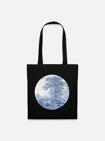 Delft_Blue_Classic_Dutch_Landscape_Ceramic_Art - Stoffbeutel - Schwarz