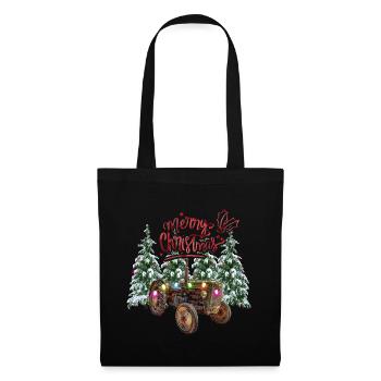 Weihnachtstraktor - Stoffbeutel - Schwarz - Vorne