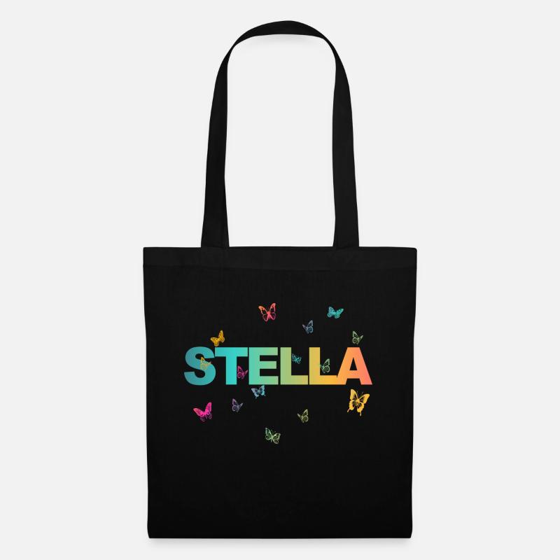 Stella - Schöner Name mit Schmetterlingen - Stoffbeutel - Schwarz