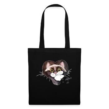 black and white cat, heart - Tote Bag - black - Front