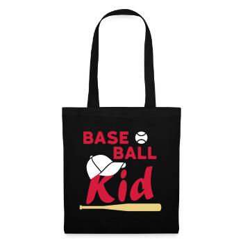 Enfant de baseball (balle de jeu, casquette, batte de baseball) - Sac en tissu - noir - Devant