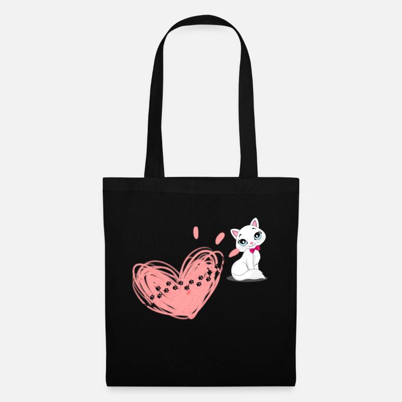 Chat avec cœur - Sac en tissu - noir