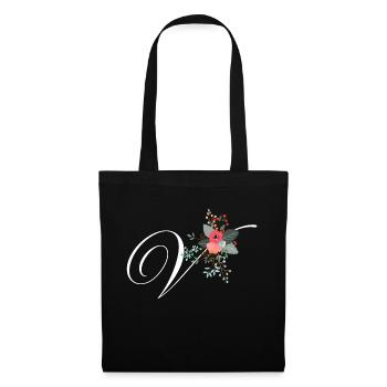 Lettre v fleuris - Sac en tissu - noir - Devant
