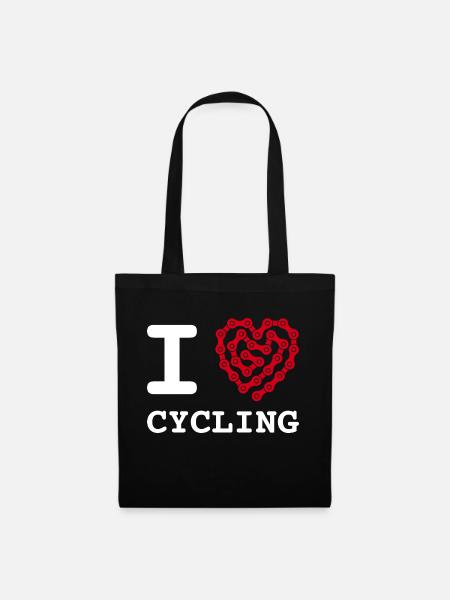 I Love Cycling Heart Bicycle Chain - Tote Bag - black