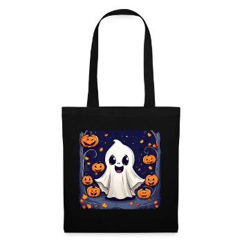 Mou mignon avec des citrouilles effrayantes - Sac en tissu - noir - Devant