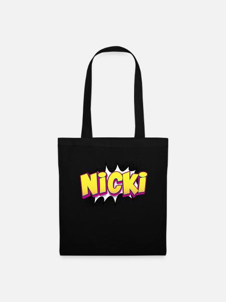 Nicki Benutzerdefinierter Name Comic-Buch-Stil Pop-Art, Nicki - Stoffbeutel - Schwarz