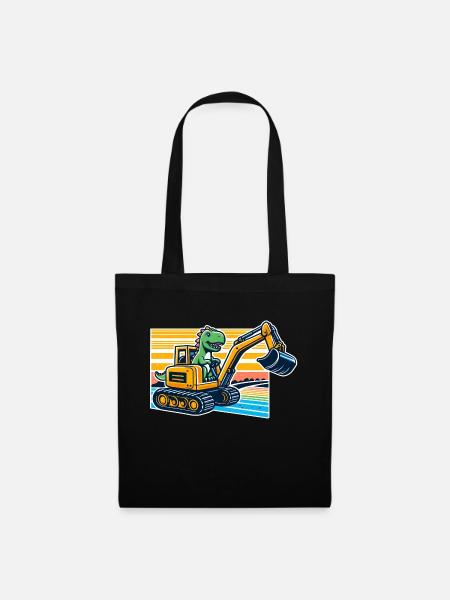 Dinosaurier-Bagger - Cooler Dino, der einen Bagger fährt - Stoffbeutel - Schwarz