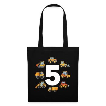 Chantier - 5 ans - 5ème anniversaire - Sac en tissu - noir - Devant
