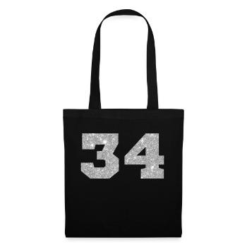 Numéro 34 paillettes argenté - 34e anniversaire - Sac en tissu - noir - Devant