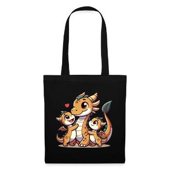 Parent dragon aimant avec deux enfants mignons - Sac en tissu - noir - Devant