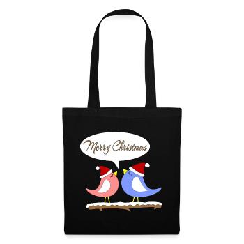 Noël avec des oiseaux amusants - Sac en tissu - noir - Devant