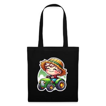 Little straw hat boy driving green tractor - Tote Bag - black - Front