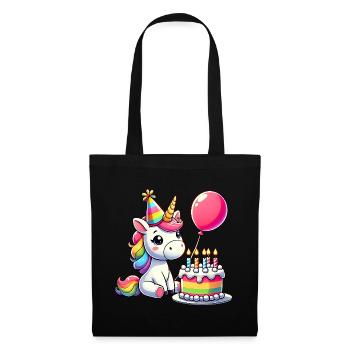 Unicorn Kid Celebrating Birthday - Stoffbeutel - Schwarz - Vorne