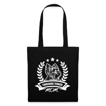 « Yorkshire Terrier Mom » avec bannière et couronne de blé - Sac en tissu - noir - Devant