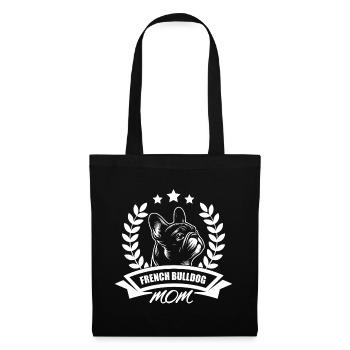 "French Bulldog Mom" mit Banner und Ährenkranz - Stoffbeutel - Schwarz - Vorne