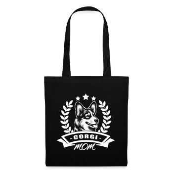 "Corgi Mom" mit Banner und Ährenkranz - Stoffbeutel - Schwarz - Vorne