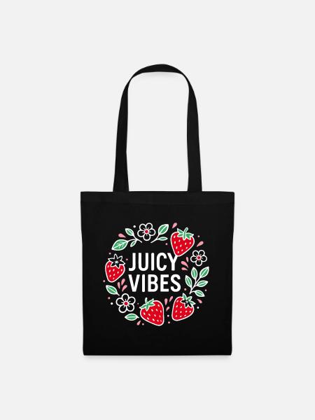 Juicy Vibes - Sommerdesign mit Erdbeeren - Stoffbeutel - Schwarz